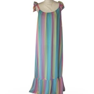 Adrienne summer pastel stripes maxi dress beach pool dress coverup medium